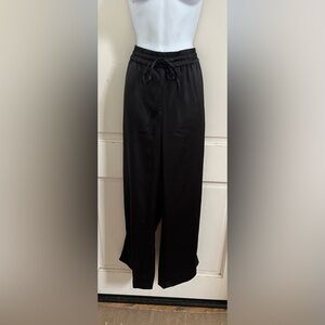 ELIE. ELIE TAHARI NWT! Black Satin Silky High Rise Drawstring Wide Leg Pants L